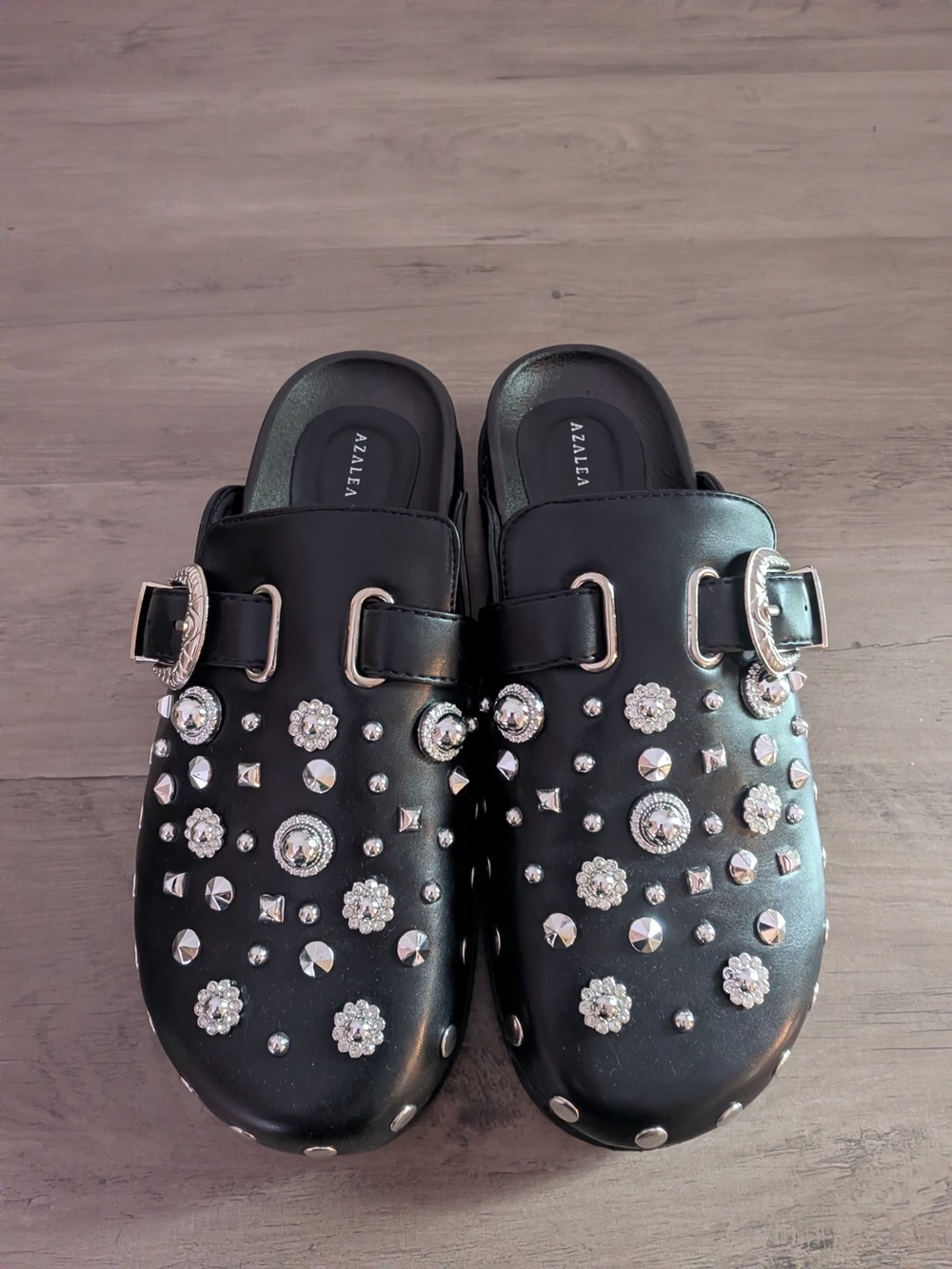 Azalea Wang Embellished Black Studded Clogs - Picture 2 of 5